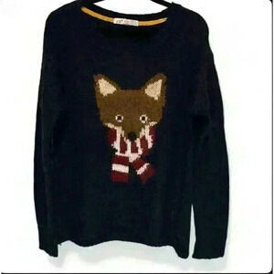Jolt Women’s Dark Navy Blue Sweater Fox Design Size Small